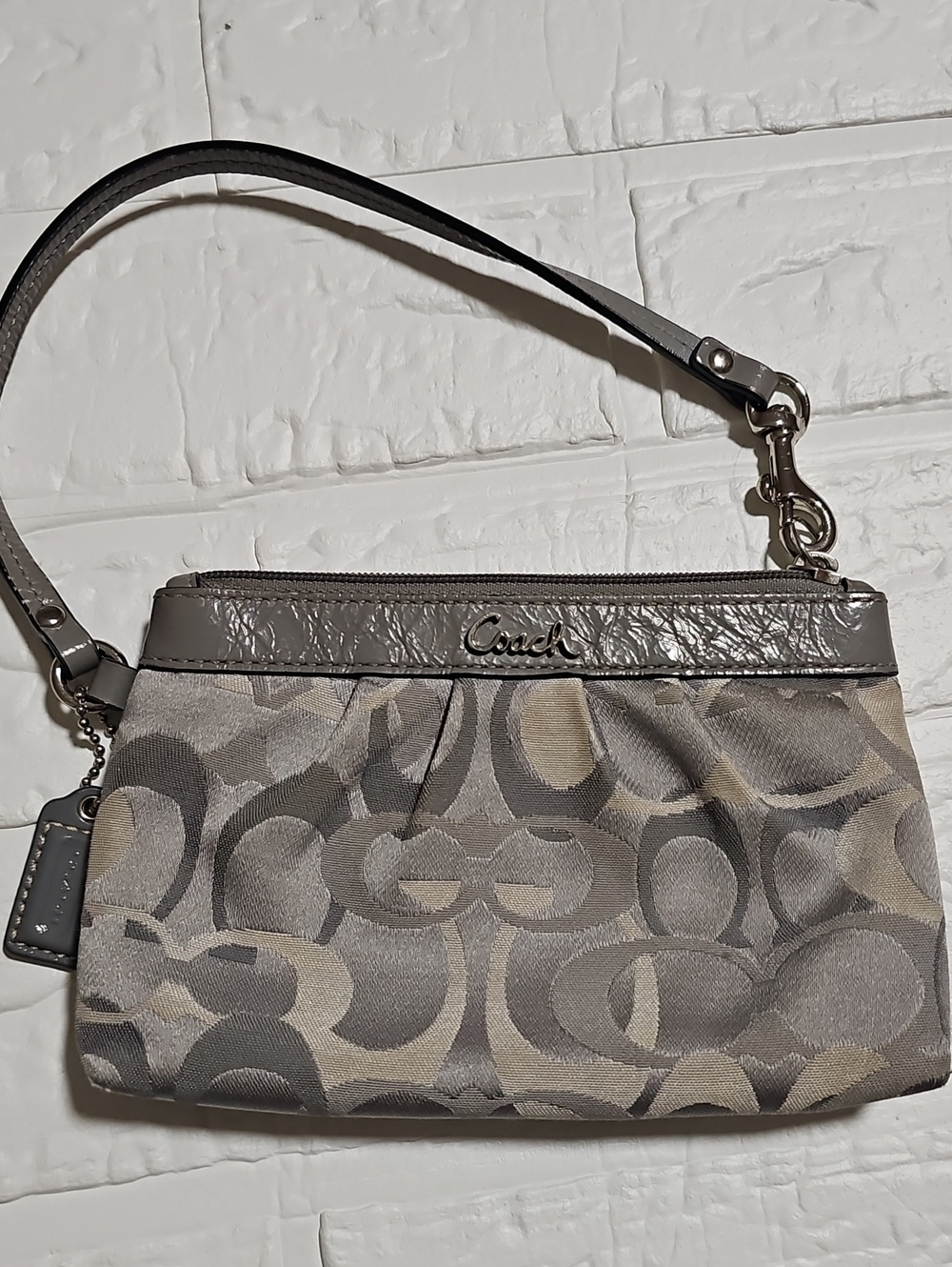 Coach Gray Signature Jacquard Wristlet